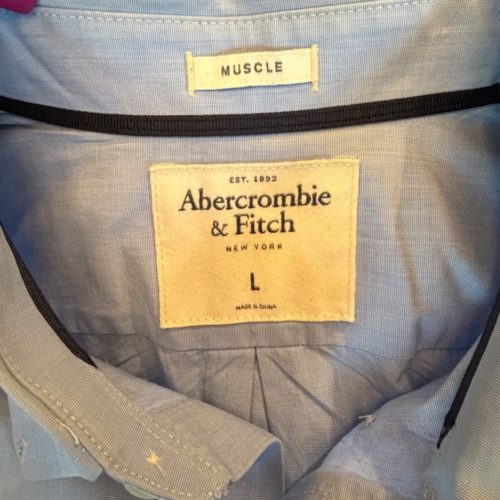 Abercrombie & Fitch Men's Light Blue Muscle Button Down Shirt, Size Large - Picture 6 of 11
